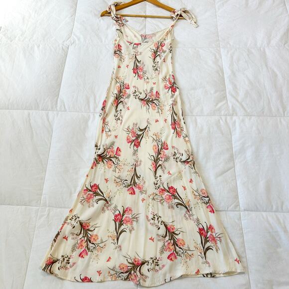 Reformation Christianna Midi Dress Floral Print Cream Pink Sleeveless Tie Small - Picture 9 of 11